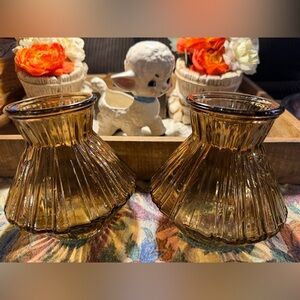 Vintage Mid Century Modern Golden Brown Glass Atomic Vases